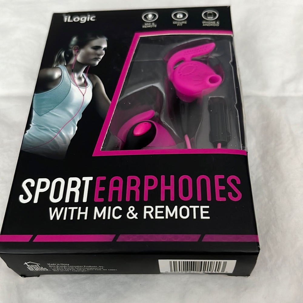 Sport Earphones With Mic & Remote. New in box and never used.